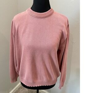 Lands End Vintage Pink Cotton Crewneck Sweater Womens Medium Made in USA